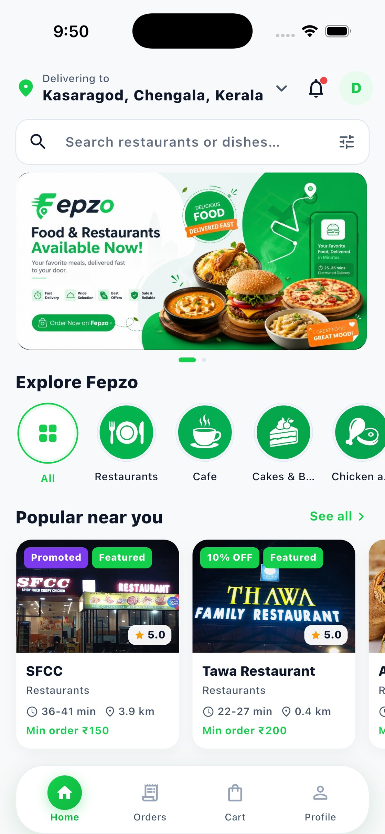 Fepzo customer app — browse restaurants